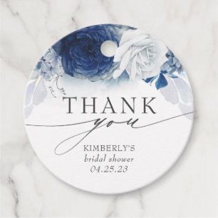 Étiquettes Cadeau Fleurs Bleu Marine Poussiéreuses Remerciements de