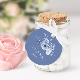 Étiquettes Cadeau Fleurs Bleu Poussiéreux "Merci"
