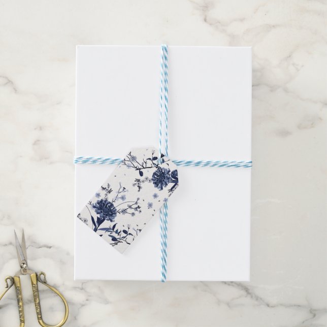 Étiquettes-cadeau Fleurs bleues (Avec de laficelle)