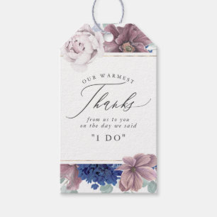 Étiquettes-cadeau Fleurs bleues Mauve Navy Merci élégant
