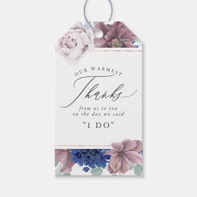 Étiquettes-cadeau Fleurs bleues Mauve Navy Merci élégant (Devant)