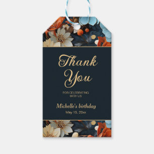 Étiquettes-cadeau Fleurs bleues orange Fête d'anniversaire Merci Noi