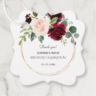 Étiquettes Cadeau Fleurs Bleues Roses Bourgogne Gold Anniversaire