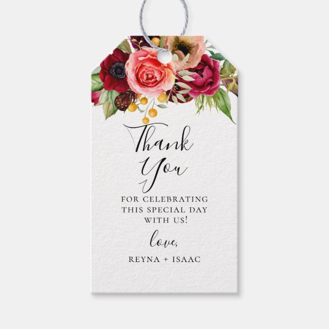 Étiquettes-cadeau Fleurs bohèmes pour mariage Merci (Devant)