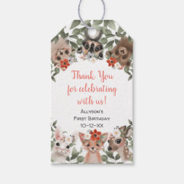Étiquettes-cadeau Fleurs boisés animaux forêt fille anniversaire