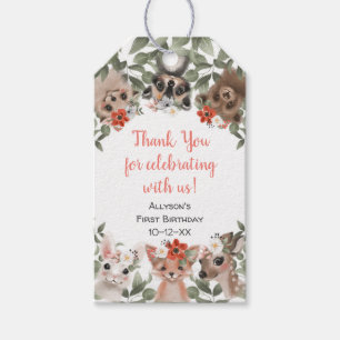 Étiquettes-cadeau Fleurs boisés animaux forêt fille anniversaire