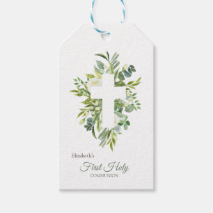 Étiquettes-cadeau Fleurs croisées pour la première communion