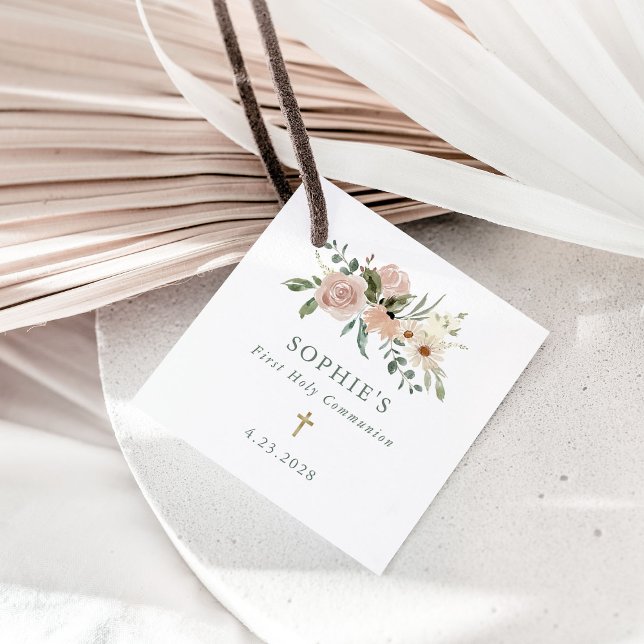 Étiquettes Cadeau Fleurs d'aquarelle neutres simples Première commun (Créateur téléchargé)