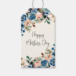 Étiquettes-cadeau Fleurs d'aquarelle rose et bleu Fête des mères