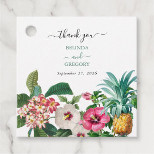 Étiquettes Cadeau Fleurs d'aquarelle tropicale et Mariage de verdure
