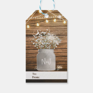 Étiquettes-cadeau Fleurs de Baby's Breath dans un pot Mason rustique