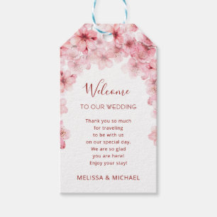 Étiquettes-cadeau Fleurs de cerisier rose blanc Mariage