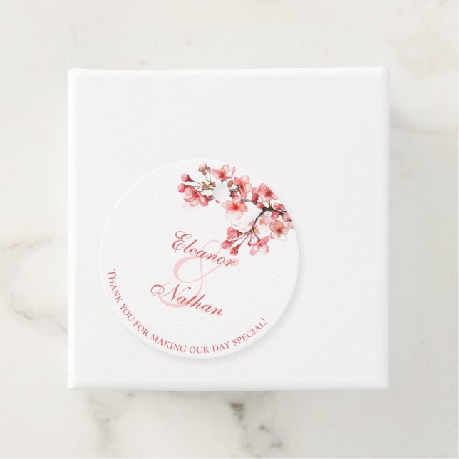 Étiquettes Cadeau Fleurs de cerisiers Mariage de printemps (En situation)