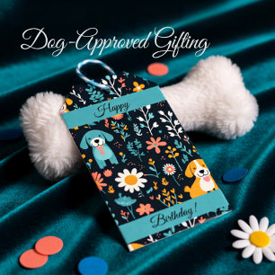 Étiquettes-cadeau Fleurs de chiot bleu mignonne customisées