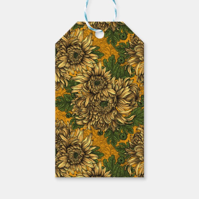 Étiquettes-cadeau Fleurs de chrysanthème jaune (Devant)