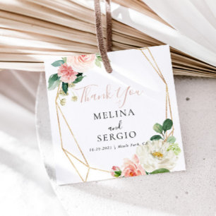Étiquettes Cadeau Fleurs de chute géométriques or Merci Mariage