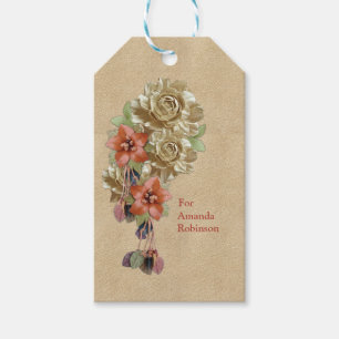 Étiquettes-cadeau Fleurs de cuir sur le daim