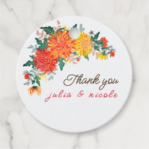 Étiquettes Cadeau Fleurs de Dahlia de printemps jaune orange pastel 