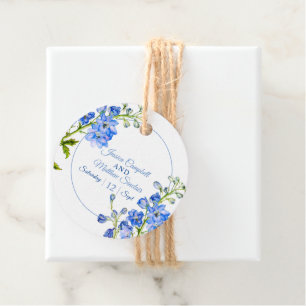 Étiquettes Cadeau Fleurs de Delphinium bleu aquarelle art mariage