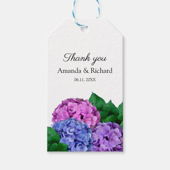 Étiquettes-cadeau Fleurs de Hortensia Bleu et Rose Mariage (Devant)