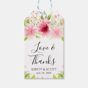 Étiquettes-cadeau Fleurs de mariage d'été rose aquarelle