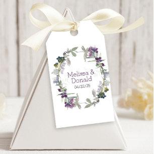 Étiquettes-cadeau Fleurs de mariage lavande aquarelle sauvage