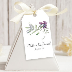 Étiquettes-cadeau Fleurs de mariage lavande aquarelle sauvage