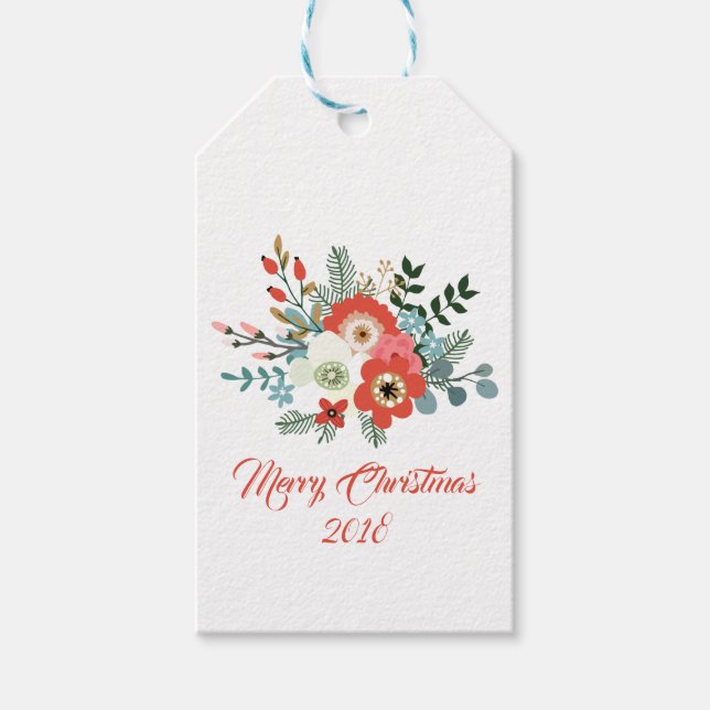 Étiquettes-cadeau Fleurs de Noël Joyeuses Fleurs de Noël Foliage (Devant)