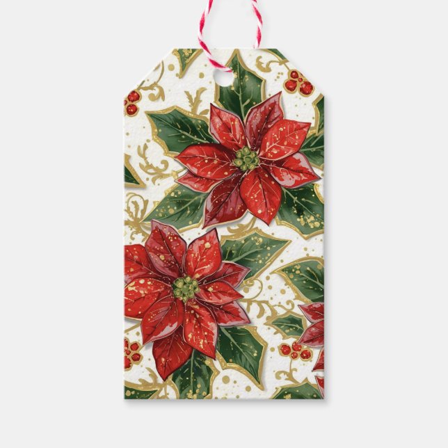 Étiquettes-cadeau Fleurs de Noël Rouge Poinsettia (Devant)
