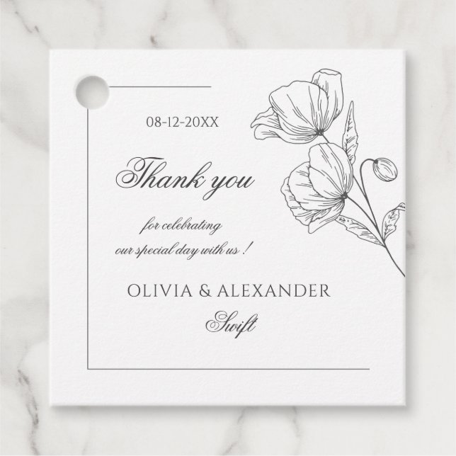 Étiquettes Cadeau Fleurs de pavot mariage élégant (Devant)