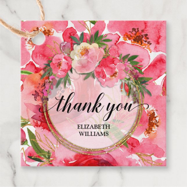 Étiquettes Cadeau Fleurs de pivoine en Merci (Devant)