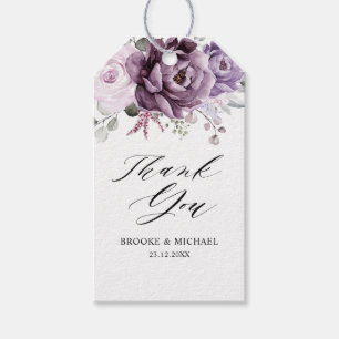 Étiquettes-cadeau Fleurs de Pourpre Poussiéreux Teintées Mariage Flo
