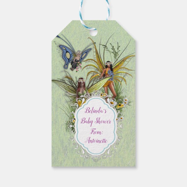 Étiquettes-cadeau Fleurs de printemps et fées papillons (Dos)