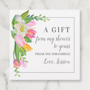 Étiquettes Cadeau Fleurs de printemps roses jaunes et blanches pour