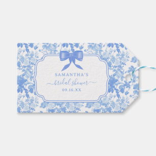 Étiquettes-cadeau Fleurs de roses bleues et blanches chinoiserie dou