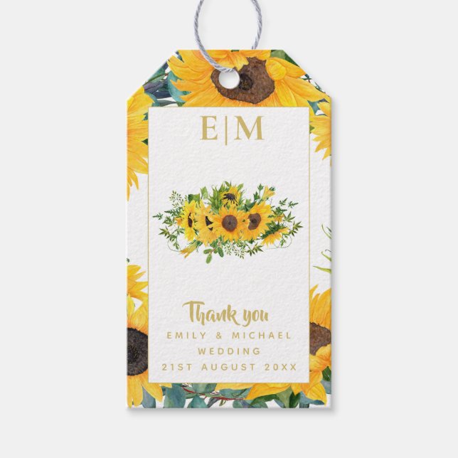 Étiquettes-cadeau Fleurs de soleil rustiques Monogramme Favoriser Me (Devant)