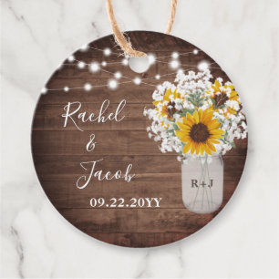 Étiquettes Cadeau Fleurs de soleil rustiques Monogramme Lumière Mari