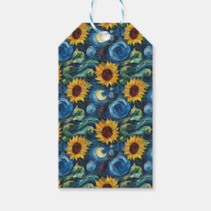Étiquettes-cadeau Fleurs de soleil Van Gogh et nuit étoilée