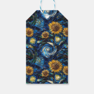 Étiquettes-cadeau Fleurs de soleil Van Gogh et nuit étoilée