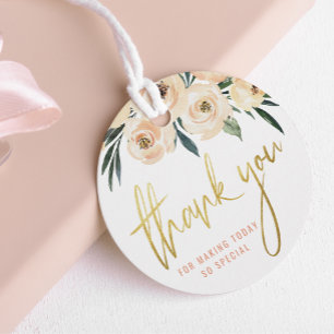 Étiquettes Cadeau Fleurs de teint rose avec écriture dorée moderne M