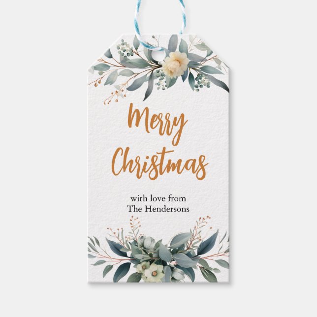 Étiquettes-cadeau Fleurs d'hiver Joyeux Noël (Devant)
