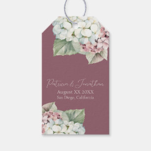 Étiquettes-cadeau Fleurs d'hortensia à l'aquarelle rose et blanc sur