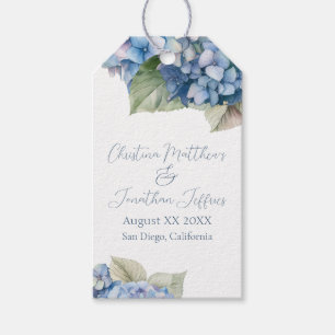 Étiquettes-cadeau Fleurs d'hortensia aquarelle bleue romantique