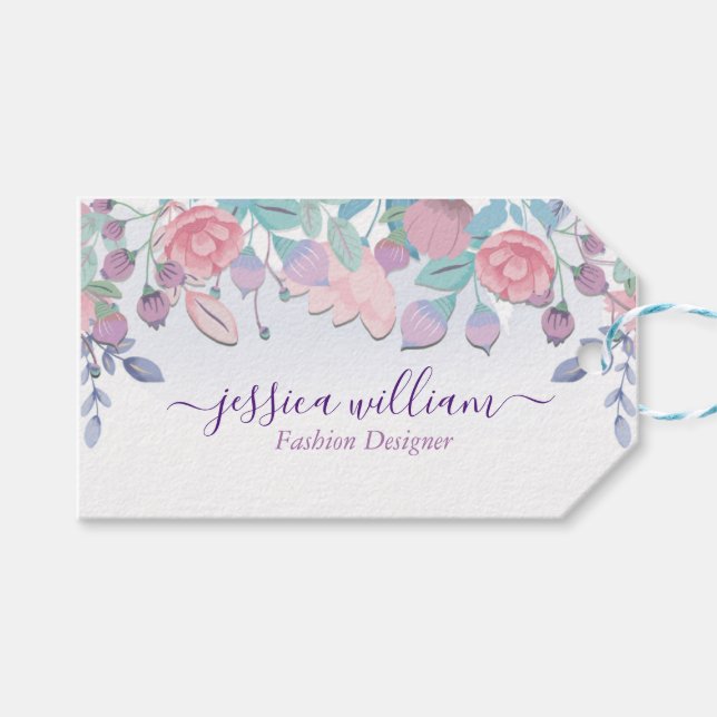 Étiquettes-cadeau Fleurs d'hydrangeas bleues à l'aquarelle chic mode (Devant (Horizontal))