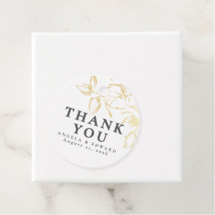 Étiquettes Cadeau Fleurs d'or à main minimaliste Merci