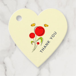 Étiquettes Cadeau Fleurs du Coeur Rouge mignonnes et papillons jaune
