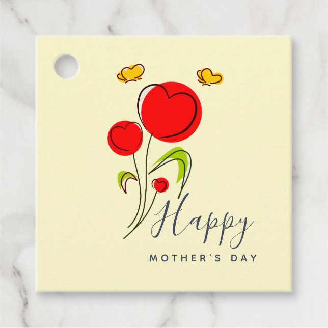 Étiquettes Cadeau Fleurs du Coeur Rouge mignonnes Illustration Fête  (Devant)