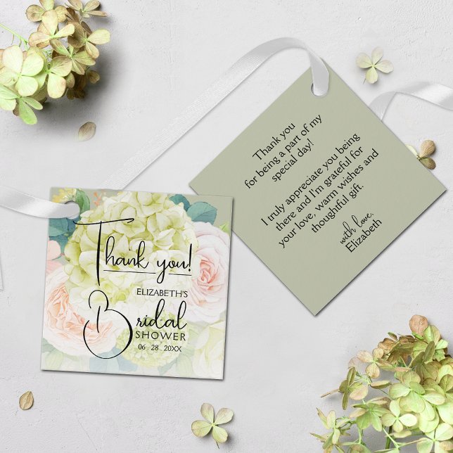 Étiquettes Cadeau Fleurs du jardin Fête des mariées Sage Vert Favori (Small 2" x 2" bridal shower favor tags)