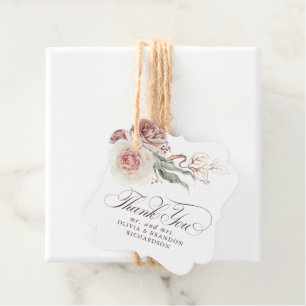 Étiquettes Cadeau Fleurs Élégantes de Teinte Terreuse Boho Merci