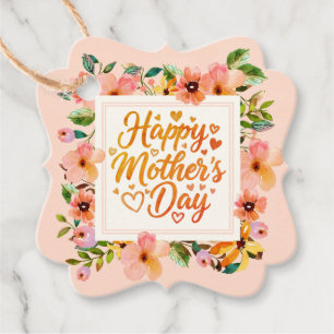 Étiquettes Cadeau Fleurs élégantes roses Joyeuse fête des mères